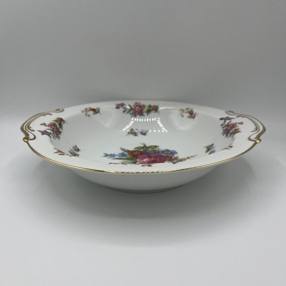 Aladdin Fine China Dresdenia Floral Round Serving Bowl with Gold Trim 10" x 9.5" - Picture 2 of 4